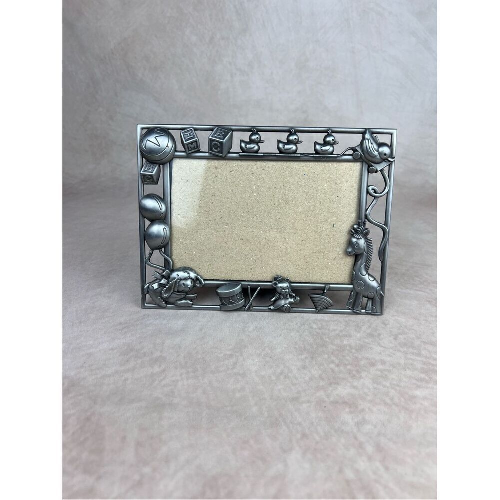 Vintage Novelty Baby Nursery Picture Frame 90s Y2K Silver Metal